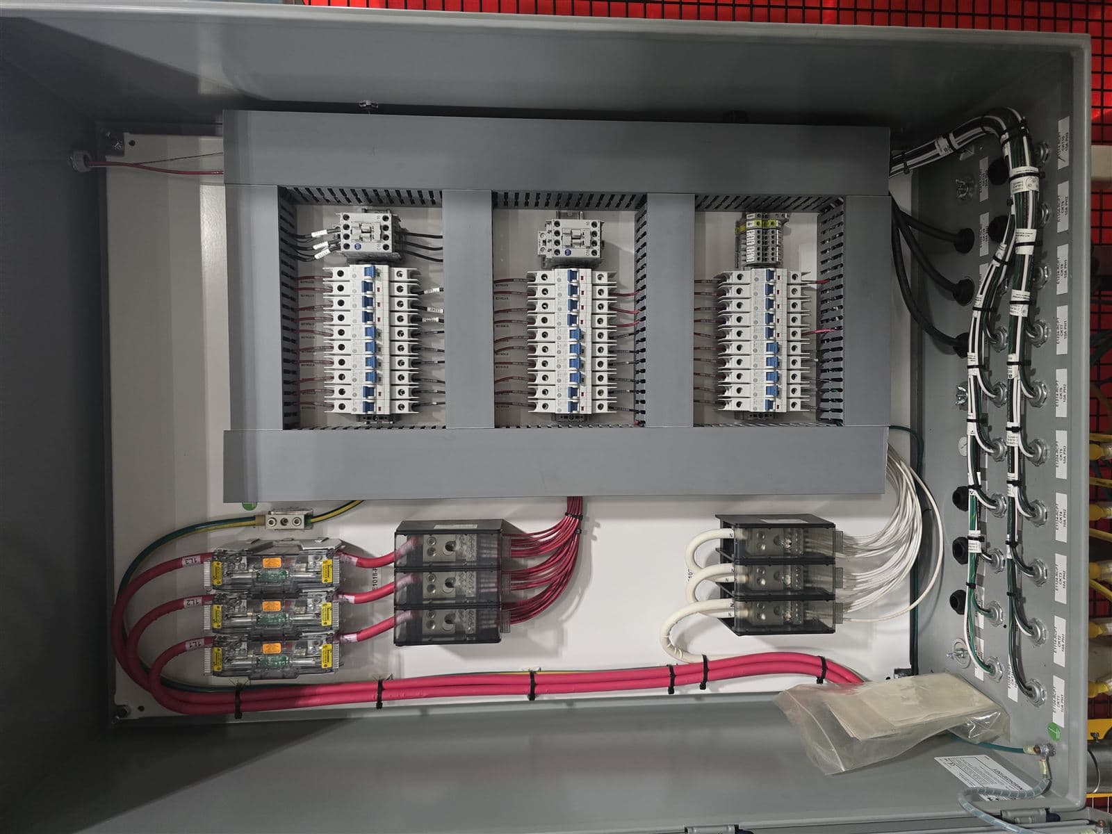 Power distribution control panel with circuit breaker banks