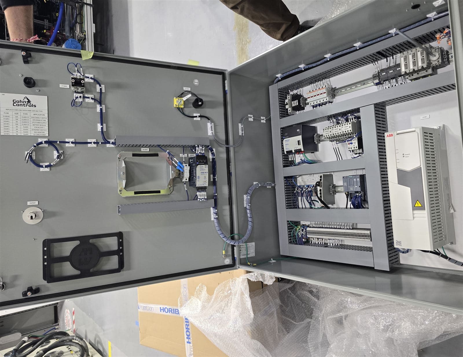 VFD control panel with ABB drive and motor contactors