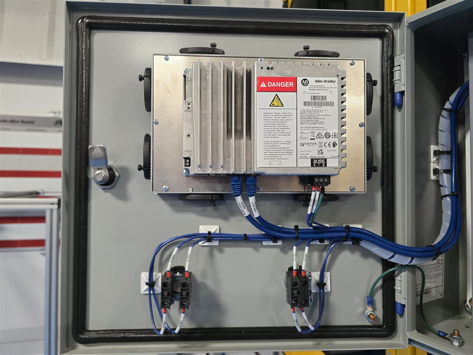 Allen-Bradley PanelView Plus 7 HMI mounted in a control panel door