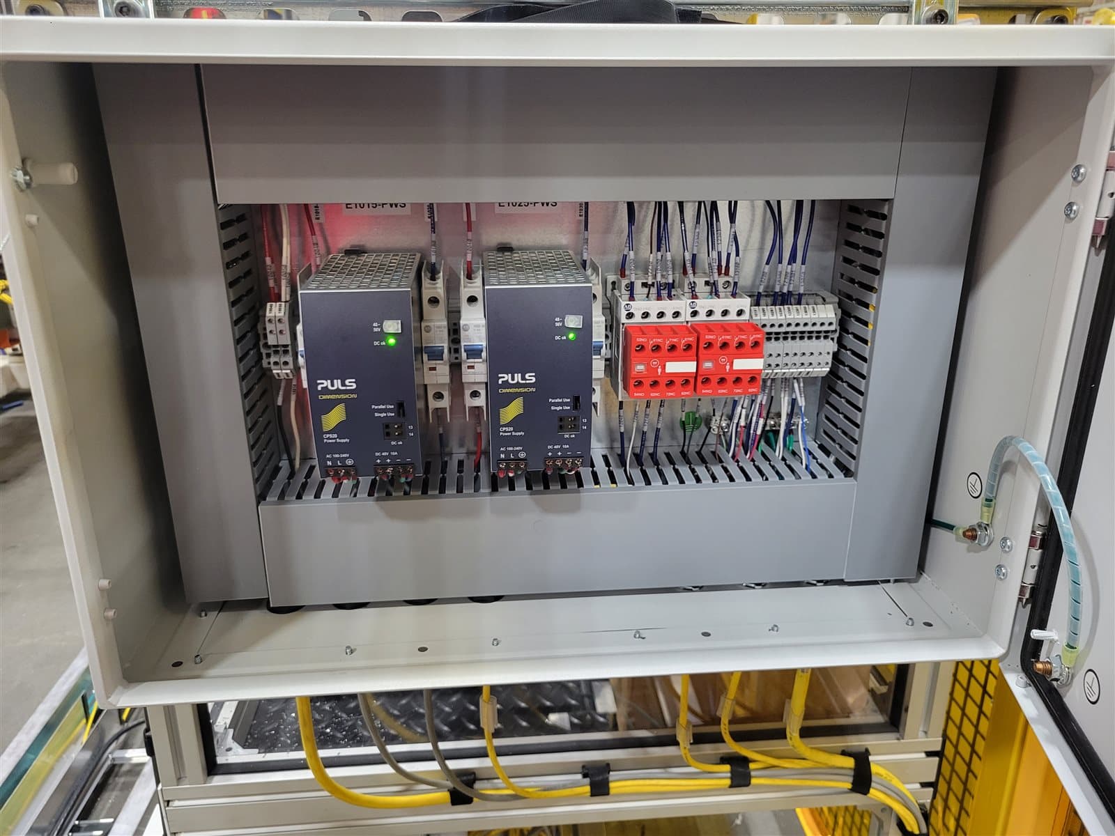 Control panel with dual PULS power supplies and safety relays