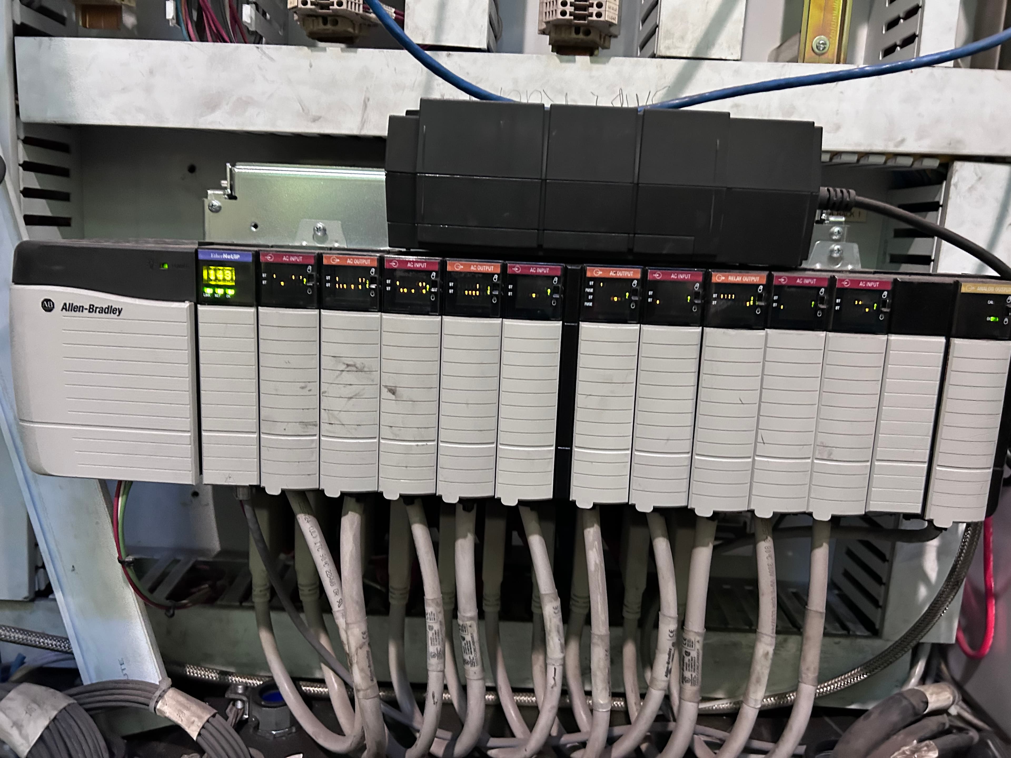 Obsolete Allen-Bradley PLC-5 rack being replaced during a control system retrofit