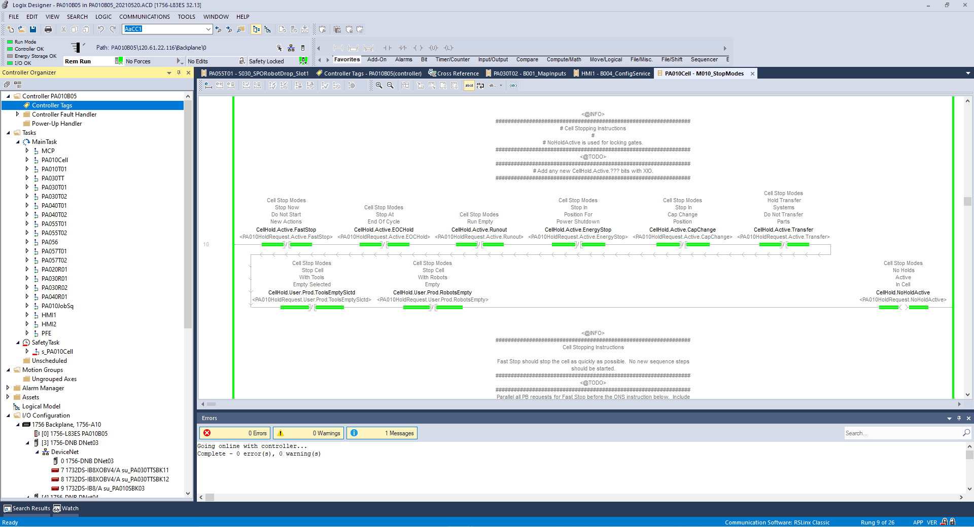 Allen-Bradley Logix Designer ladder logic for a robot weld station